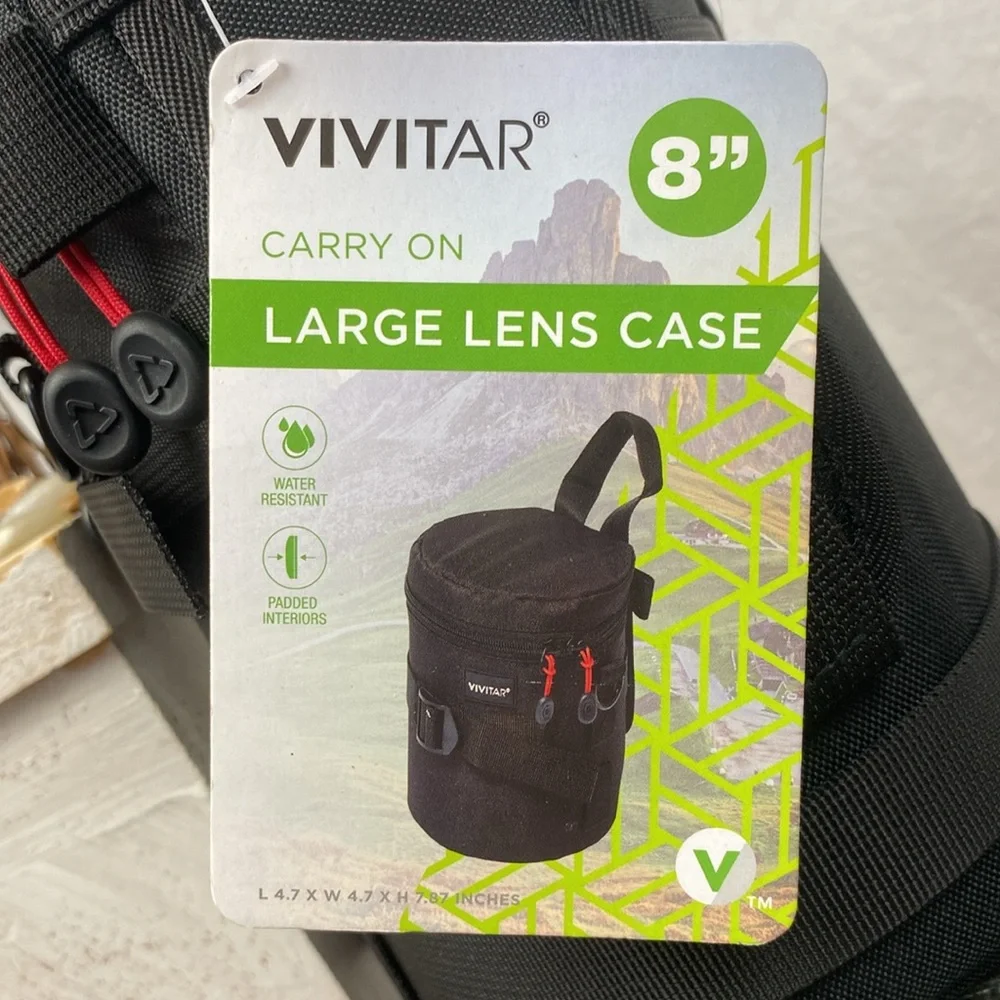 Vivitar Black Large Zip Top Padded Camera Lens Case 8” NEW